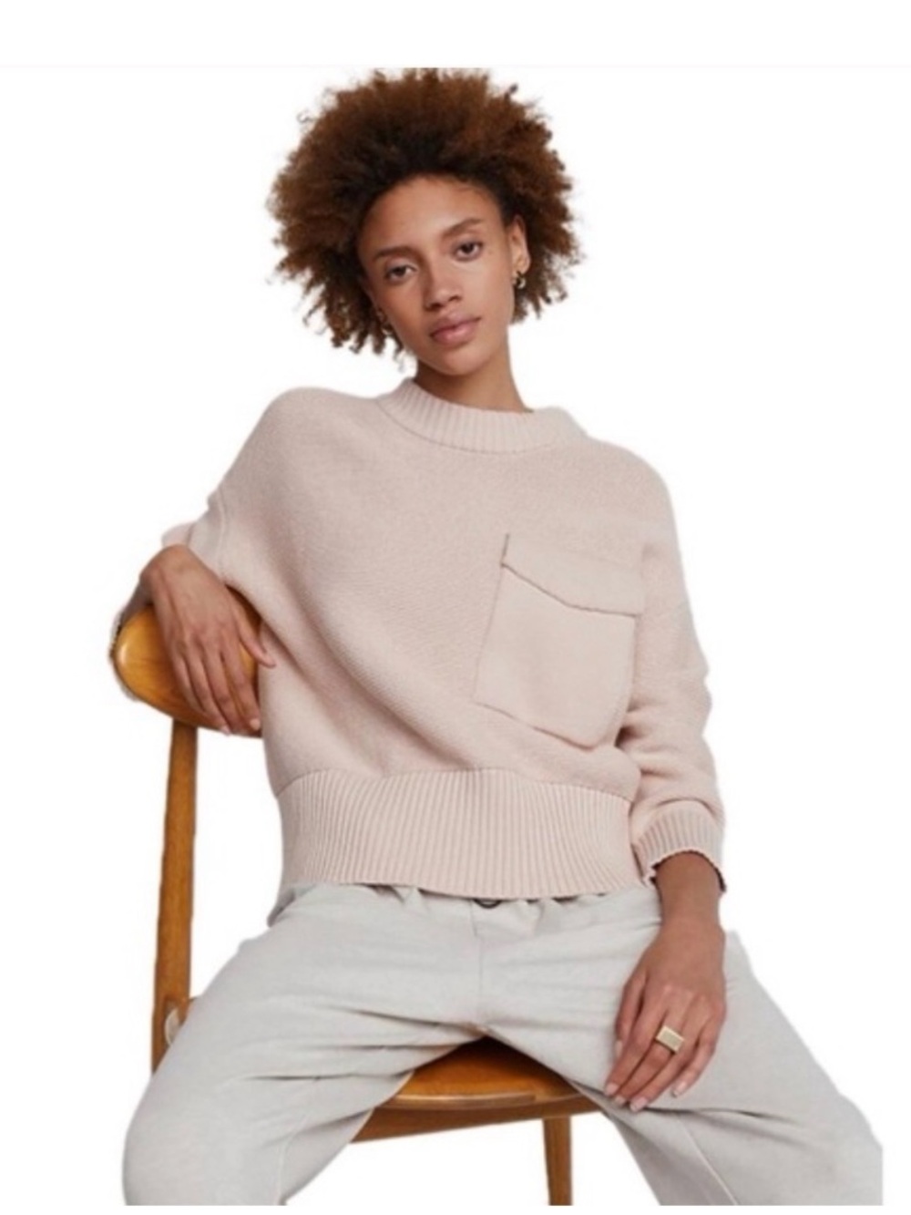 Varley Menlo Pearl Knit Crewneck Sweater with Front Pocket
